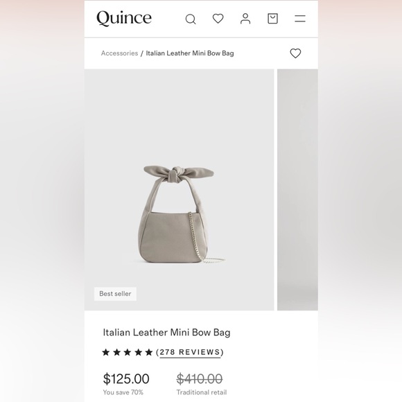 New! Quince Italian Leather Mini Bow Bag in Taupe - Picture 6 of 7